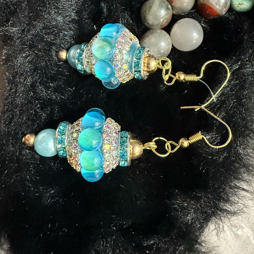 Elegant Blue and Gold Beaded Earrings